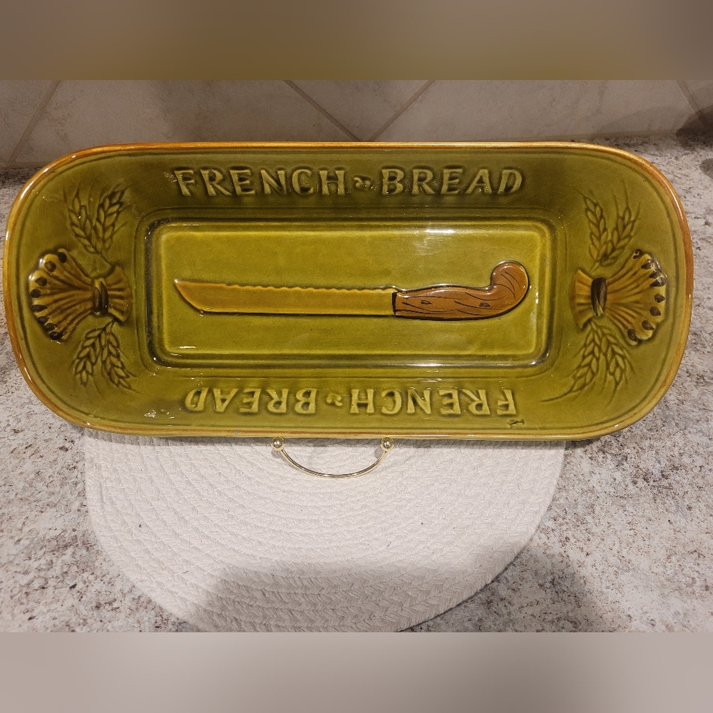 Los Angeles Potteries 325 Olive Green French Bread Ceramic Tray